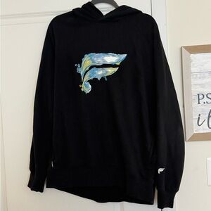 Fabletics Black Graphic Hoodie. Zipper kangaroo pockets. More fitted style.